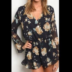 Altar'd State M Dark Blue Floral Romper